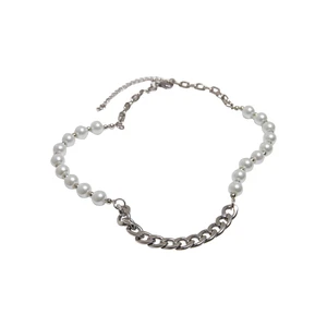 Silver chain necklace with different pearls