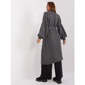 Dark grey long cardigan with cables from RUE PARIS