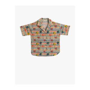 Koton Girl's Orange Patterned Short Sleeve Shirt Cotton Printed