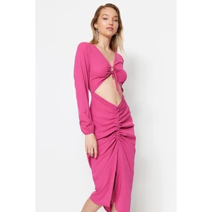 Trendyol Fuchsia Fitted Midi Midi Cut Out/Window Beach Dress