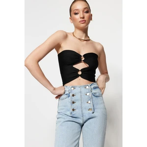 Trendyol Black Crop Sweater With Window/Cut Out Detailed Blouse