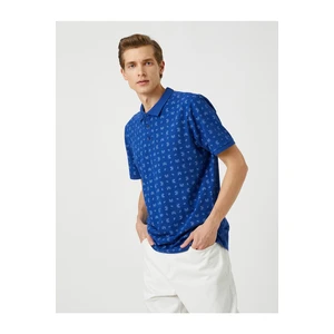 Koton Polo Neck T-shirt with Buttons, Slim-Cut Shawl Print Detailed Cotton.