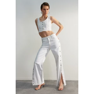 Trendyol Limited Edition White Snap Detailed High Waist Wide Leg Jeans
