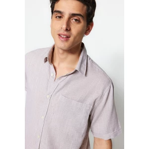 Trendyol Brown Men's Relax Fit Linen Textured Shirt Collar Single Pocket Short Sleeve Straw Linen Shirt.