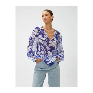 Koton Floral V-Neck Chiffon Blouse