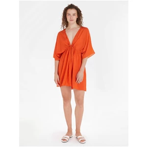 Oranžové dámské šaty Tommy Hilfiger Cover Up Short Dress SS - Dámské