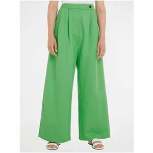 Světle zelené dámské široké kalhoty s příměsí lnu Tommy Hilfiger - Dámské