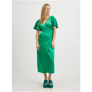 Green Ladies Satin Midishats VILA Sateeny - Ladies