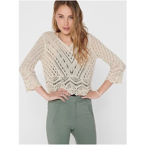 Cream Patterned Crop Top Sweater with 3/4 Sleeves JDY New - Women