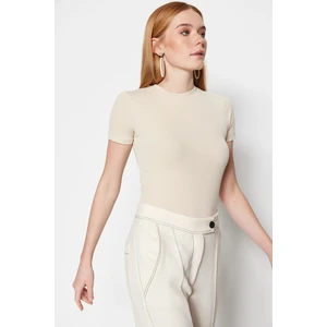 Trendyol Beige Half Sleeves Knitted Body Tunic With Snap Fastener