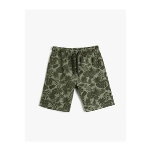 Koton Palm Pattern Shorts Above Knee Tie Waist