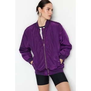 Trendyol Purple Oversize Bomber Coat with Pleated Sleeves