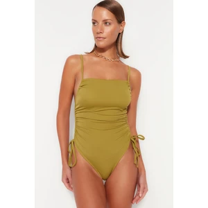 Trendyol Green Square Collar, Pleated Regular Leg Swimsuit