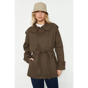 Trendyol Dark Khaki Oversize Belted Gabardine Trench Coat