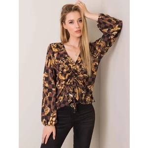 Brown and black blouse with a print