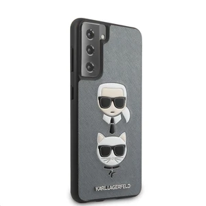 Puzdro Karl Lagerfeld Saffiano K&C Heads pre Samsung Galaxy S21 - G991B, strieborné