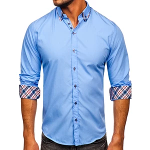 Blankytne modrá pánska elegantná košeľa s dlhými rukávmi Bolf 3701