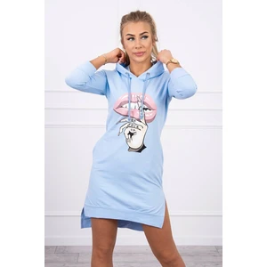 Dress with longer back and colorful print azure