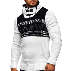 Biely hrubý pánsky sveter zo stojačikom Bolf 2020