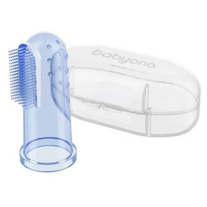 BabyOno Take Care First Toothbrush dětský zubní kartáček na prst s pouzdrem Transparent 1 ks
