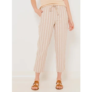 White-beige shortened linen trousers CAMAIEU - Women