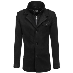 Čierny jednoradový pánsky kabát s vysokým golierom Bolf 8853F
