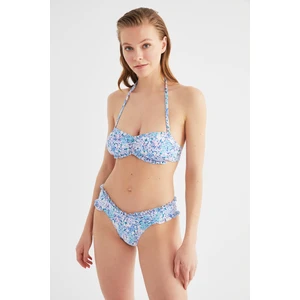 Trendyol Blue Floral Pattern Frilly Bikini Bottom