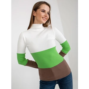 Ecru light green ribbed blouse with turtleneck