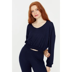 Trendyol Navy Blue Hooded Waist Detailed Knitted Pajamas Set