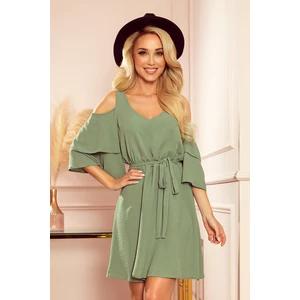 292-6 MARINA airy dress with a neckline - OLIVE color