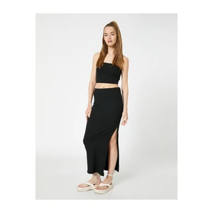 Koton Midi Skirt with Slits, Ribbed Viscose Blend, Normal Waist.