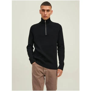 Men's Black Ribbed Sweater with Zipper Jack & Jones Perfect - Men