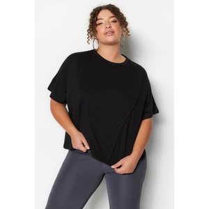 Trendyol Curve Black Knitted Crew Neck Stitch Detail Crop T-Shirt