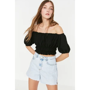 Trendyol Black Carmen Collar Wrap Crop Knitted Blouse