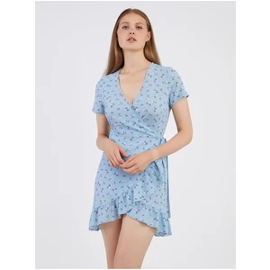 Light blue women floral wrap dress Noisy May Clara - Women