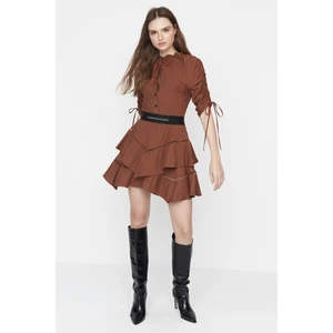 Trendyol X Sagaza Studio Brown Elastic Waist Dress