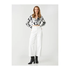 Koton Crop Wrapped Blouse Long Sleeved Shirt Collar