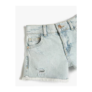 Koton Denim Shorts with Pockets, Frayed Detail, Tassels around the Edge Cotton