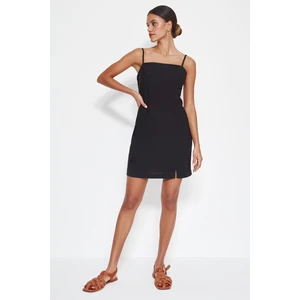 Trendyol Black Straight Cut Super Mini Woven Slit Dress