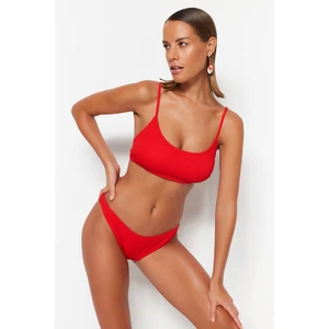 Trendyol Red Textured High Leg Bikini Bottoms