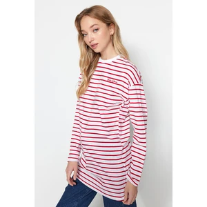 Trendyol Red Striped Embroidery Detailed Knitted Tunic