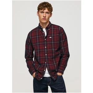 Burgundy Men's Plaid Shirt Pepe Jeans Freshfield - Men's