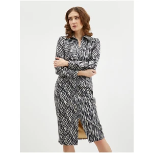 Orsay Beige-Black Lady's Patterned Suede Shirt Dress ORSA - Ladies