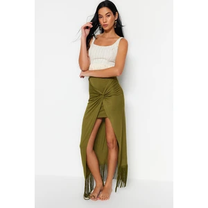 Trendyol Khaki Maxi Knitted Skirt With Tassels