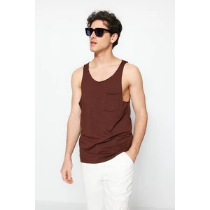 Trendyol Brown Men's Regular/Regular Cut 100% Cotton Pocket Sleeveless T-Shirt/Athlete.
