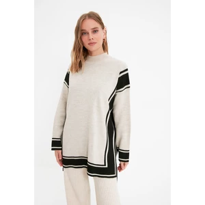 Trendyol Stone Striped Stand Up Collar Knitwear Sweater