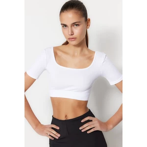 Trendyol White Seamless/Seamless Crop Extra Soft Textured Square Collar Sport Blouse
