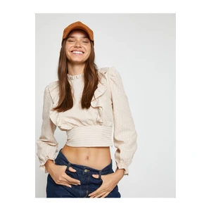 Koton Crop Blouse Stand-Up Collar with Ruffles