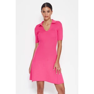 Trendyol Fuchsia Mini Knitwear Polo Dress