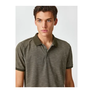 Koton T-Shirt with a Neck Collar Geometrical Print, Short Sleeves with Buttons, Slim Fit.